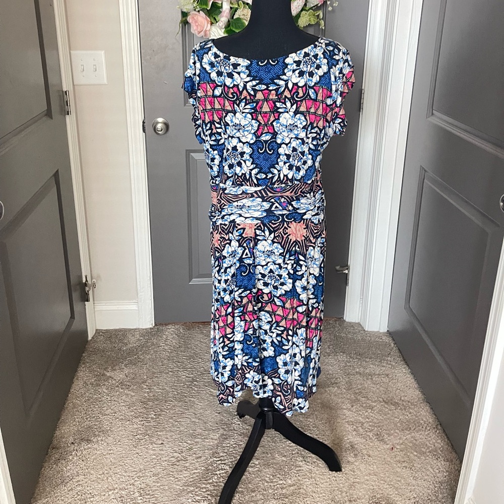 Anthropologie Floral Patterned, Easy Care Knit Dress Size Large